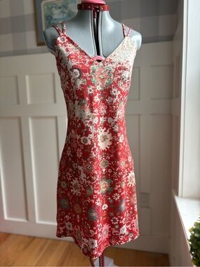 Boho Summer Red Floral Dress Large